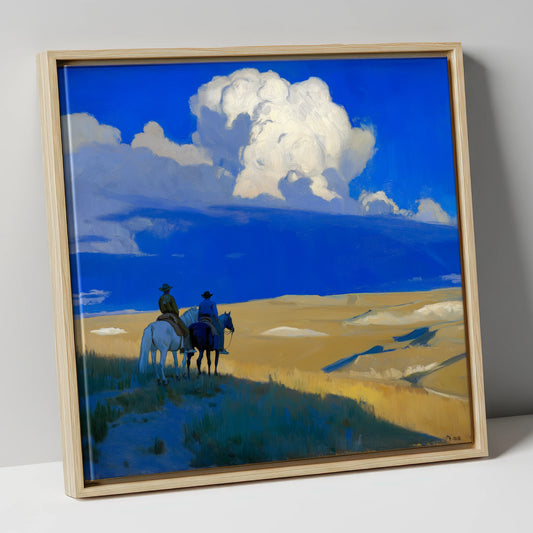 Beneath the Cobalt Sky horse landscape canvas wall art in natural frame