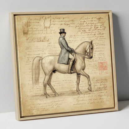 Classical Equitation Study dressage horse canvas wall art in natural frame
