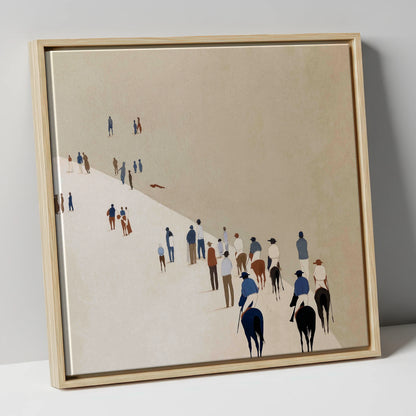Distant Racegoers racing horse canvas wall art in natural frame