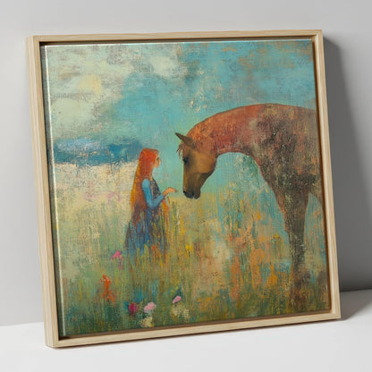 A Quiet Connection horse & rider canvas wall art in natural frame