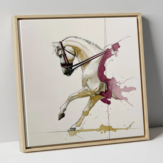 Moment of Collection dressage horse canvas wall art in natural frame