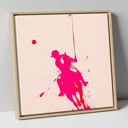 Vivid Polo Strike polo horse canvas wall art in natural frame