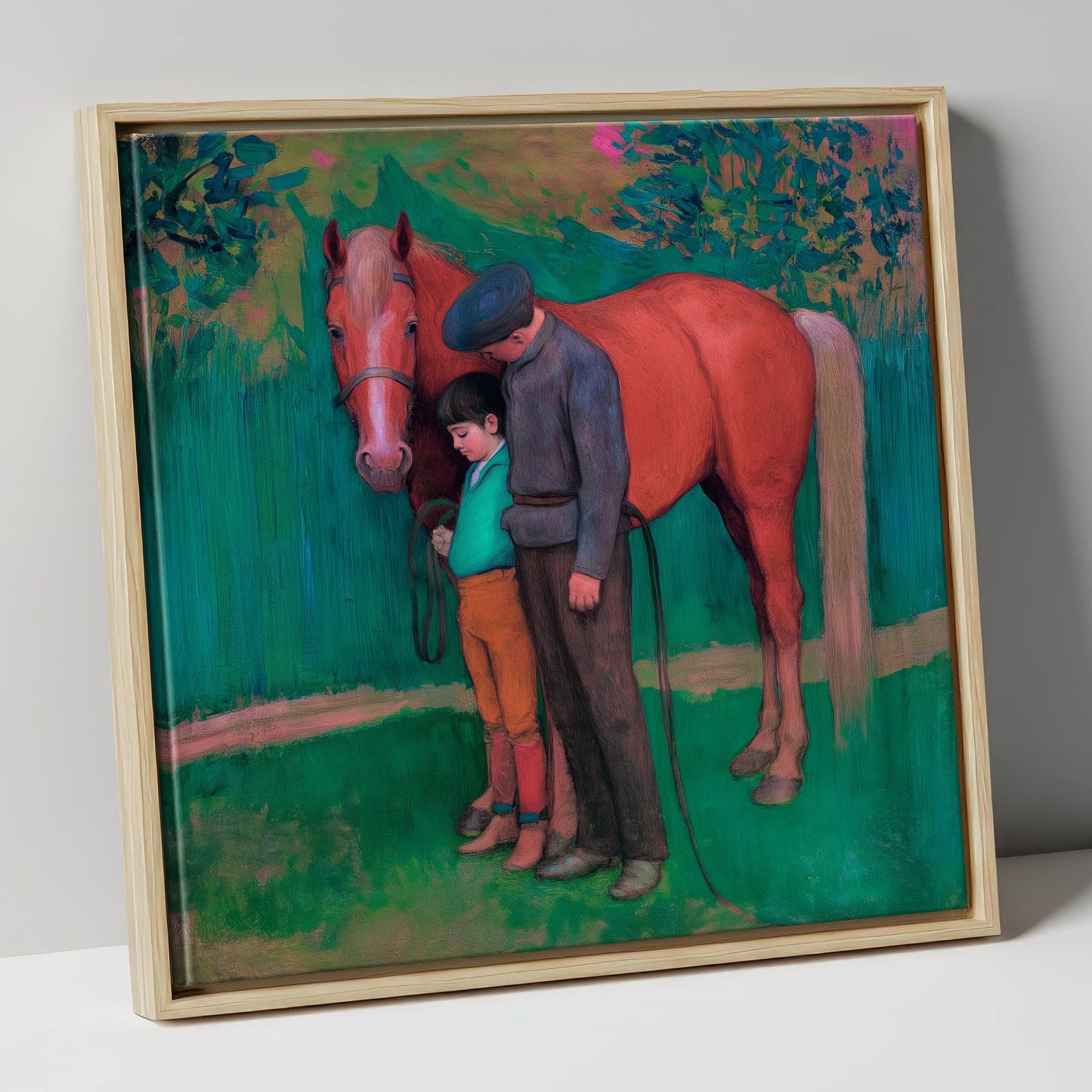 A Quiet Connection horse & rider canvas wall art in natural frame