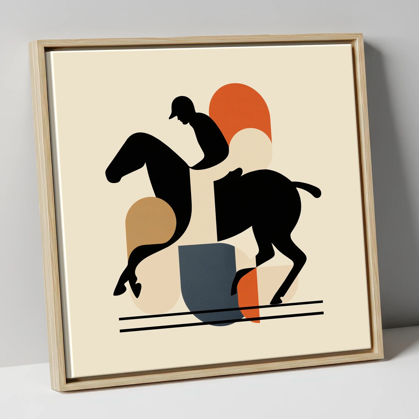 Retro Polo Silhouette polo horse canvas wall art in natural frame