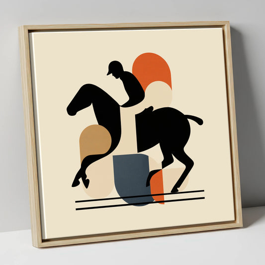 Retro Polo Silhouette polo horse canvas wall art in natural frame