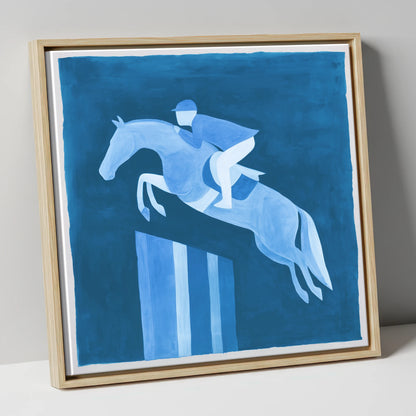 Azure Ascent show jumping horse canvas wall art in natural frame