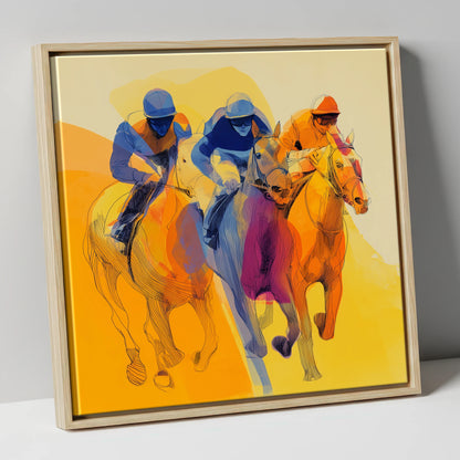 The Final Furlong racing horse canvas wall art in natural frame
