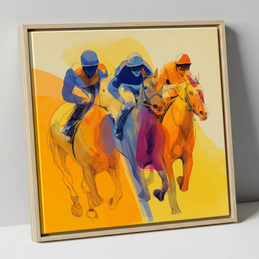 The Final Furlong racing horse canvas wall art in natural frame