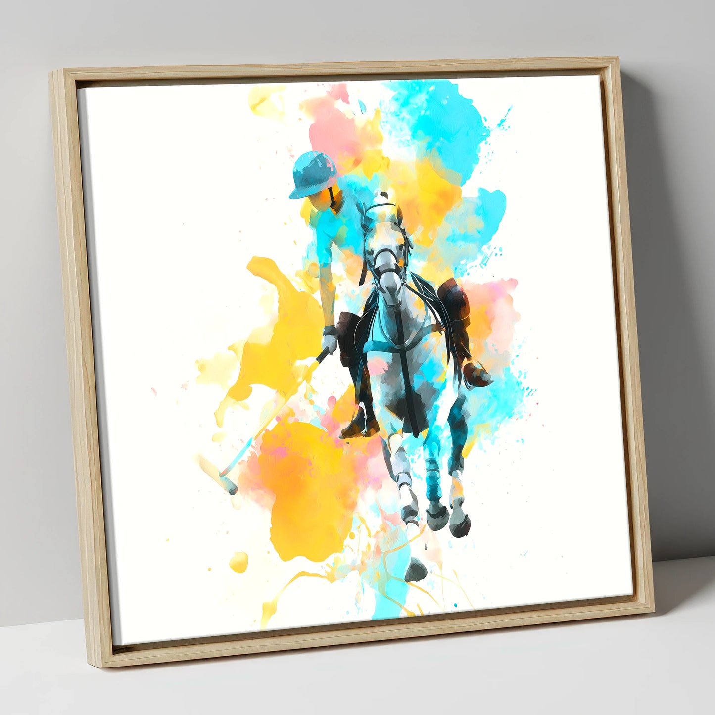 The Perfect Strike polo horse canvas wall art in natural frame