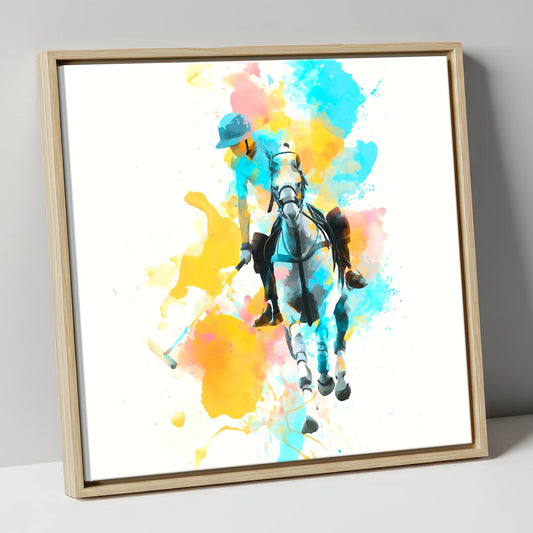The Perfect Strike polo horse canvas wall art in natural frame