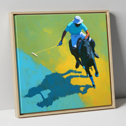 Sunlit Polo Pursuit polo horse canvas wall art in natural frame