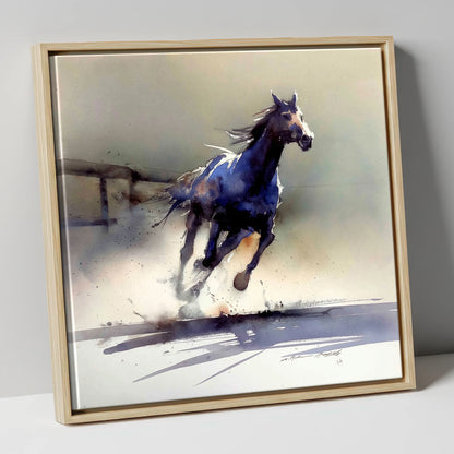 The Breakaway racing horse canvas wall art in natural frame