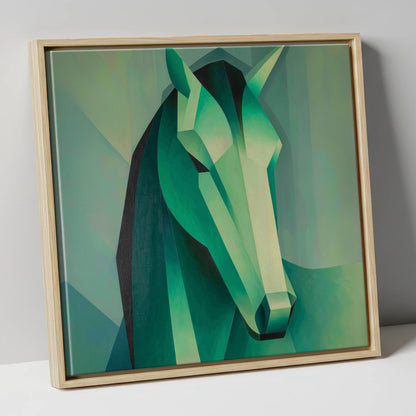 The Emerald Facets horse portrait canvas wall art in natural frame