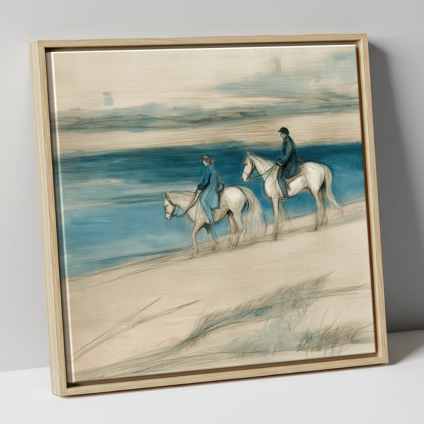 Tide Line Companions beach horse canvas wall art in natural frame