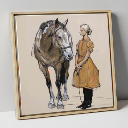 The Quiet Connection horse & rider canvas wall art in natural frame