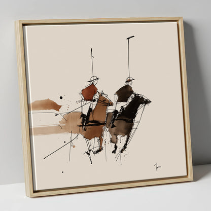 The High Goal polo horse canvas wall art in natural frame