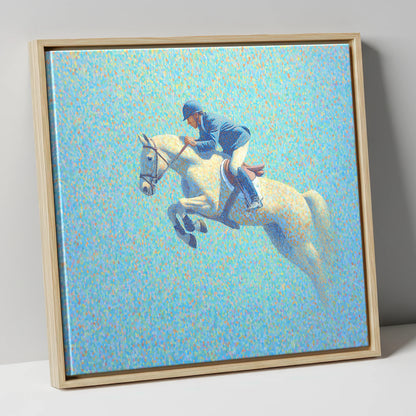 Luminous Flight show jumping horse canvas wall art in natural frame