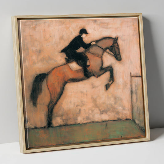 The Perfect Arc show jumping horse canvas wall art in natural frame