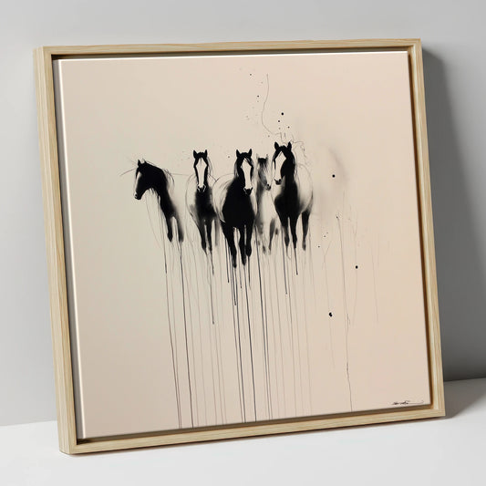 The Silent Herd wild horses canvas wall art in natural frame