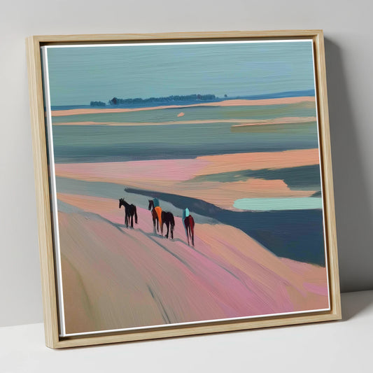 Dusty Rose Hack horse landscape canvas wall art in natural frame