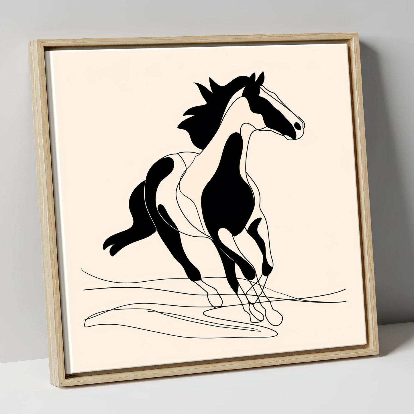 Fluid Equine Silhouette wild horses canvas wall art in natural frame
