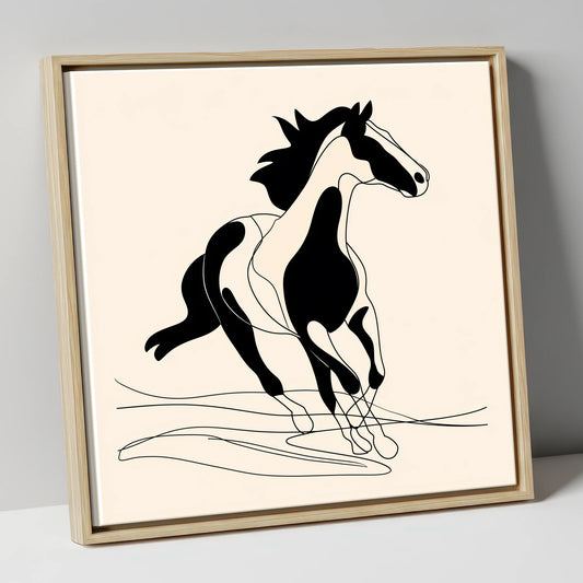 Fluid Equine Silhouette wild horses canvas wall art in natural frame