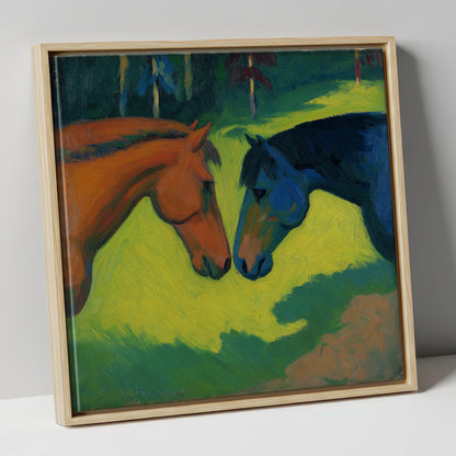 Vibrant Equine Connection horse portrait canvas wall art in natural frame