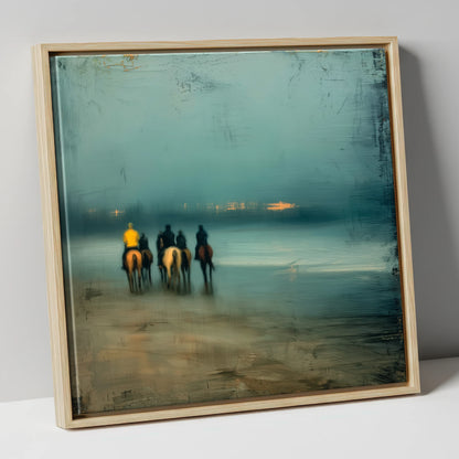 Twilight Beach Hack horse landscape canvas wall art in natural frame