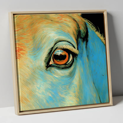 The Azure Gaze horse portrait canvas wall art in natural frame