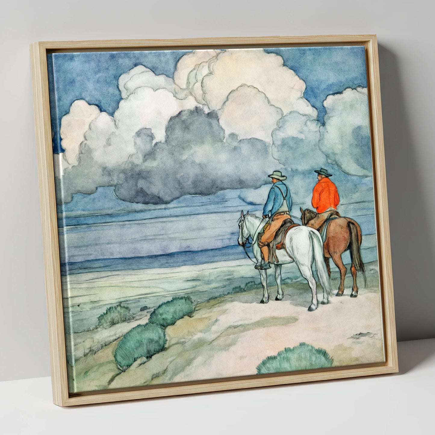 The Gathering Storm horse landscape canvas wall art in natural frame