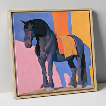 Heavy Horse Colour Block Portrait horse breed canvas wall art in natural frame