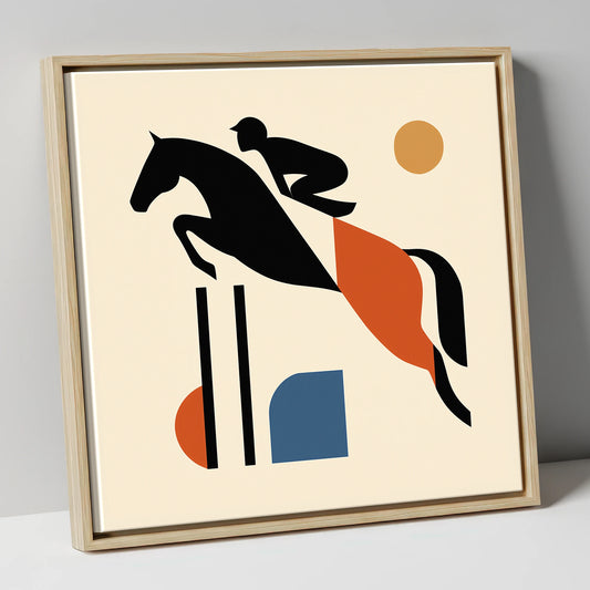 Retro Airborne Ascent show jumping horse canvas wall art in natural frame