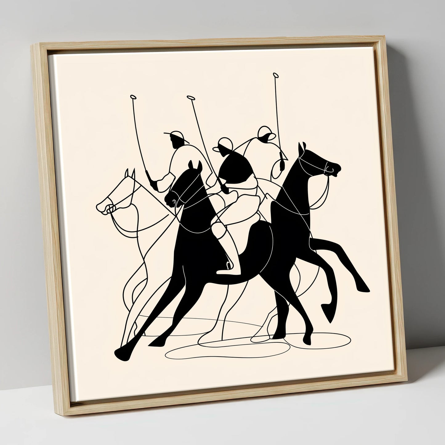 Dynamics of the Match polo horse canvas wall art in natural frame