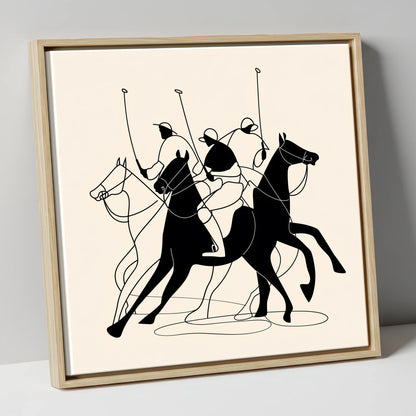 Dynamics of the Match polo horse canvas wall art in natural frame