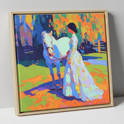 Radiant Bond horse & rider canvas wall art in natural frame