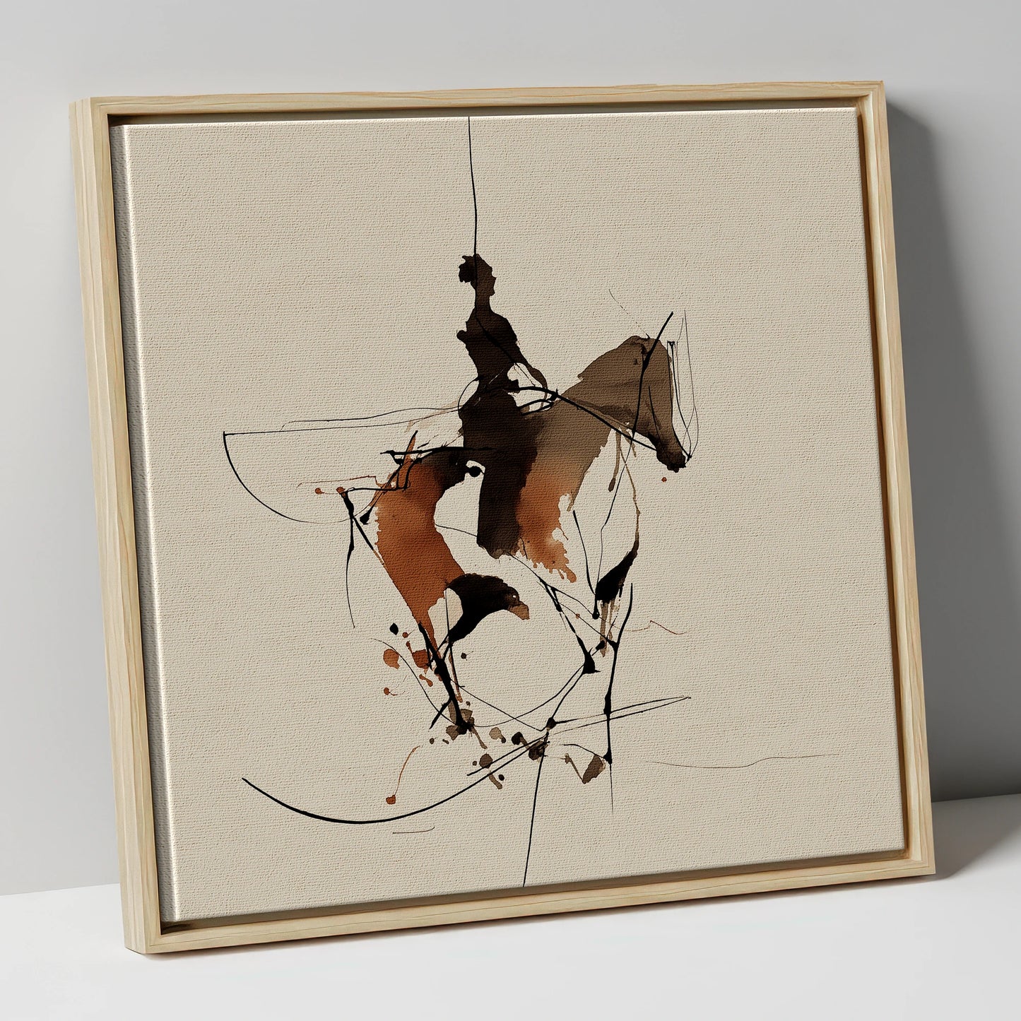 Dynamic Equestrian Harmony horse & rider canvas wall art in natural frame