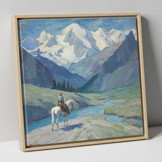 Into the High Country horse landscape canvas wall art in natural frame
