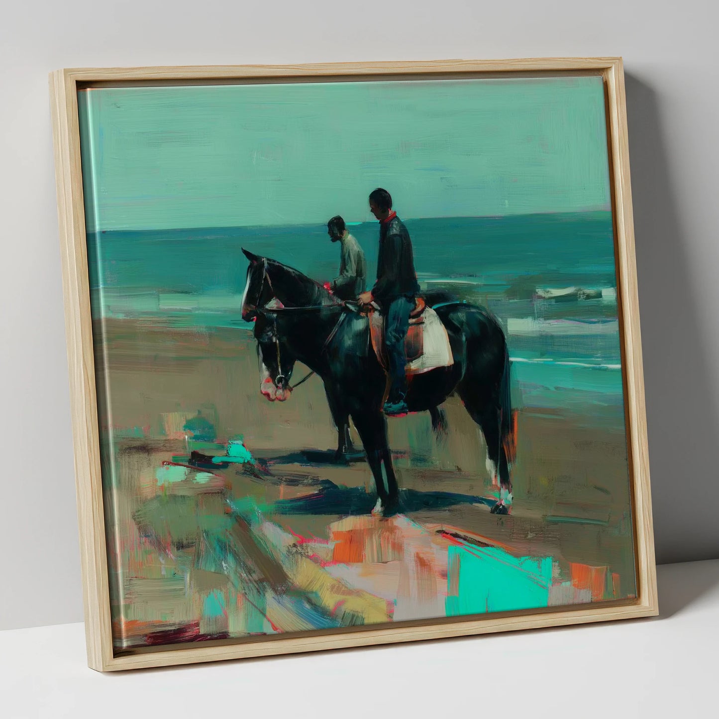 The Shoreline Hack horse landscape canvas wall art in natural frame