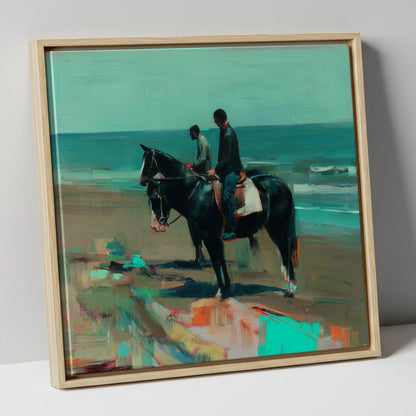 The Shoreline Hack horse landscape canvas wall art in natural frame