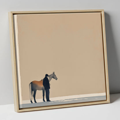 Stillness Together horse & rider canvas wall art in natural frame