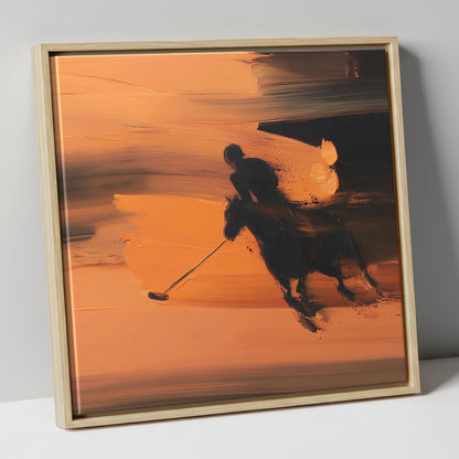 Amber Polo Pursuit polo horse canvas wall art in natural frame