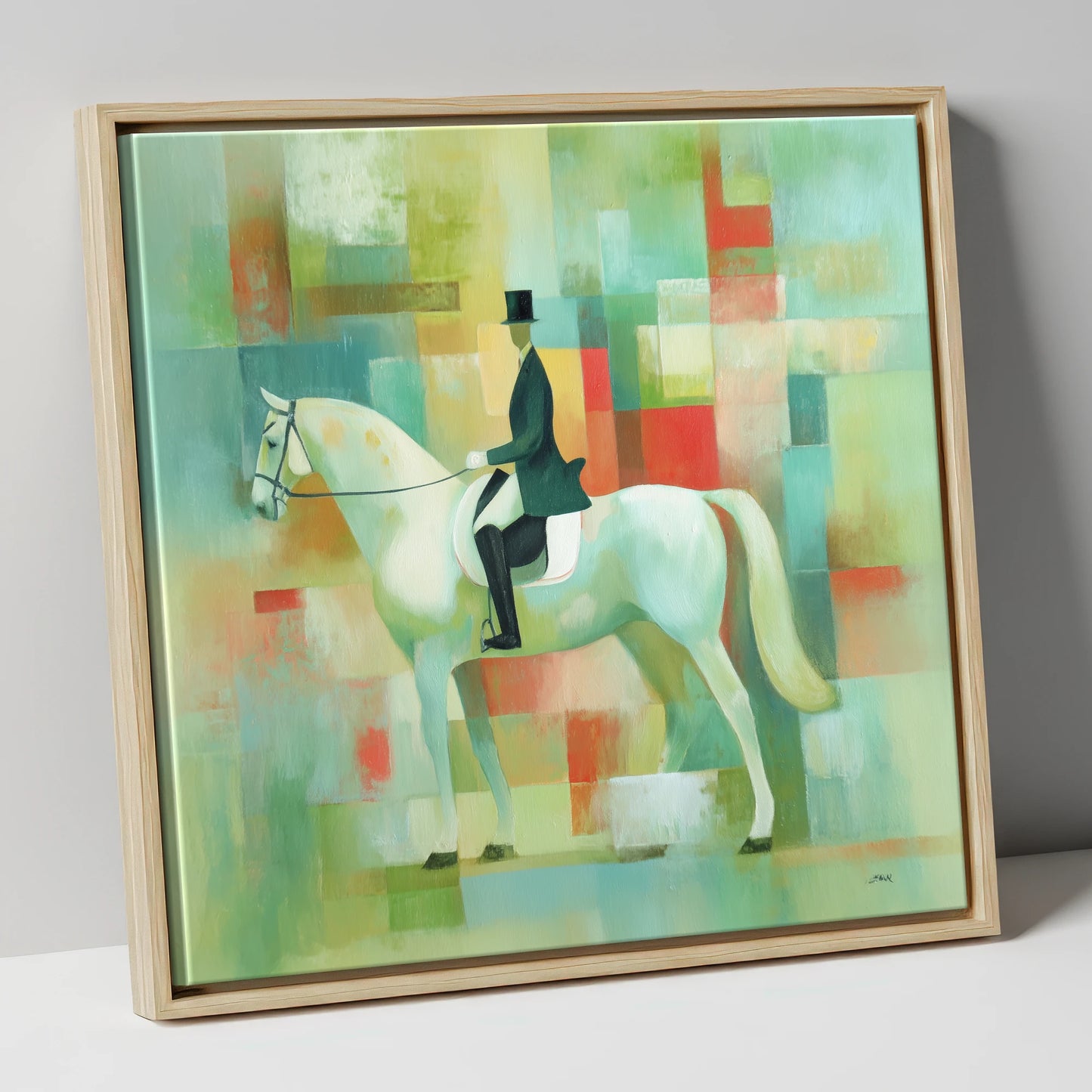 Structured Elegance dressage horse canvas wall art in natural frame