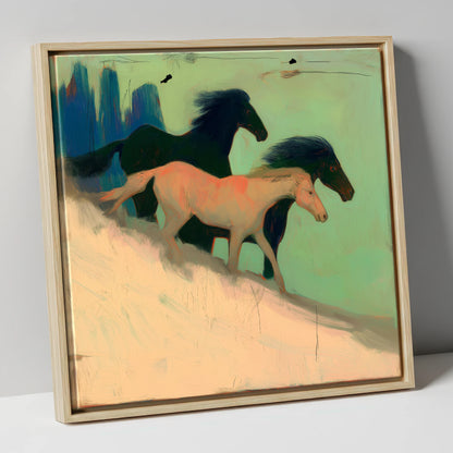 Shadows in the Sage wild horses canvas wall art in natural frame