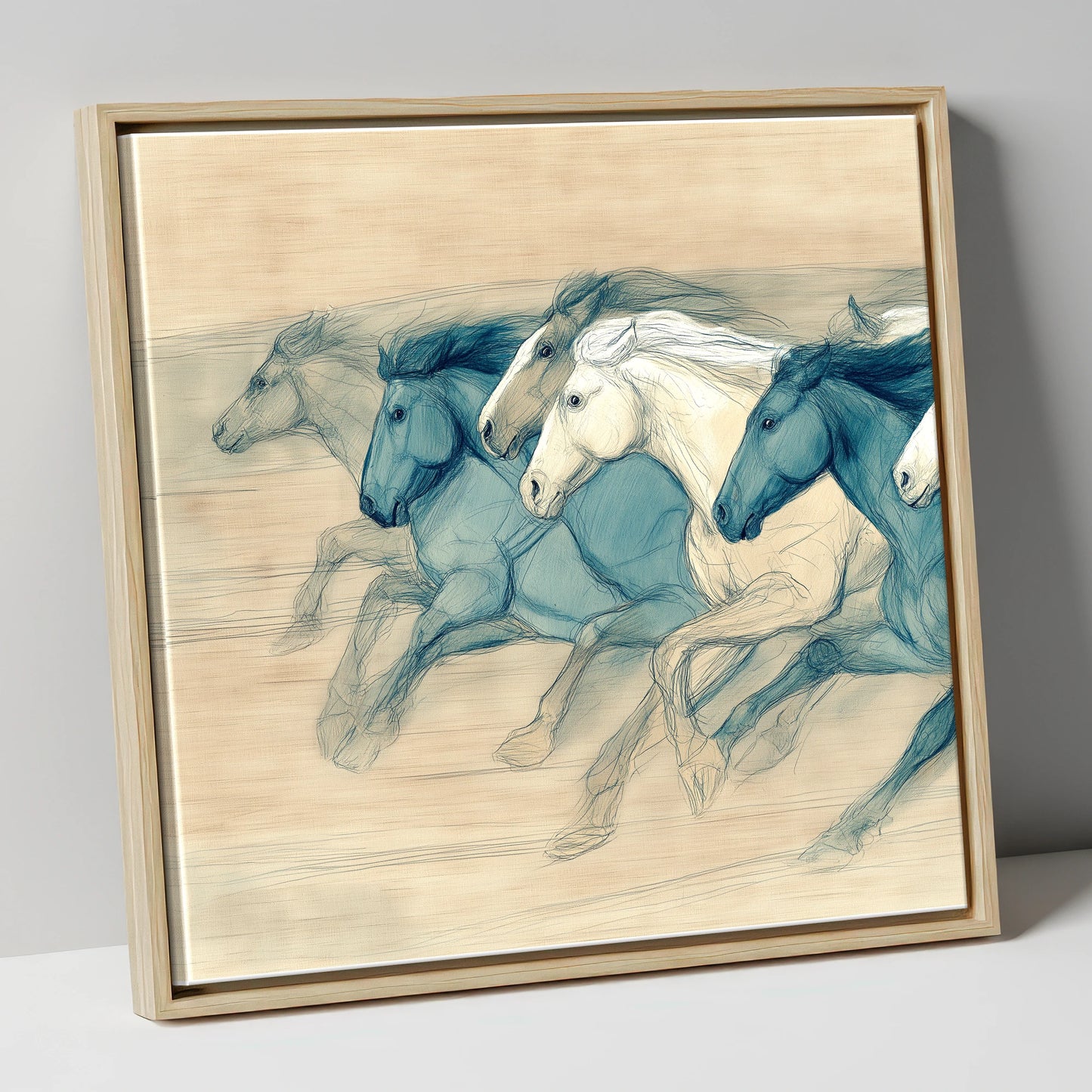 Rhythm of the Herd wild horses canvas wall art in natural frame