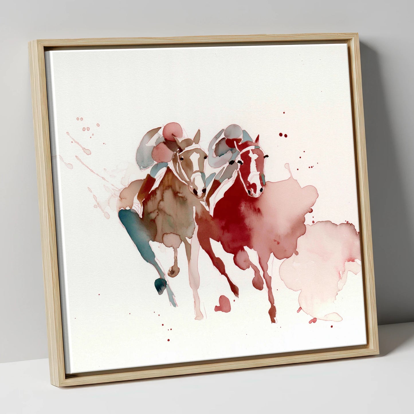 The Final Furlong racing horse canvas wall art in natural frame