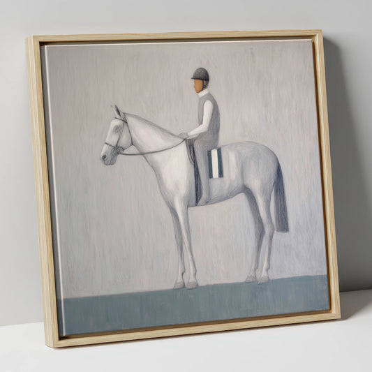 Serenity Before the Start racing horse canvas wall art in natural frame