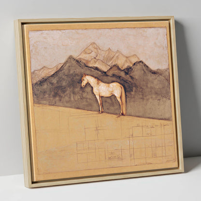 Mountain Sentinel horse landscape canvas wall art in natural frame