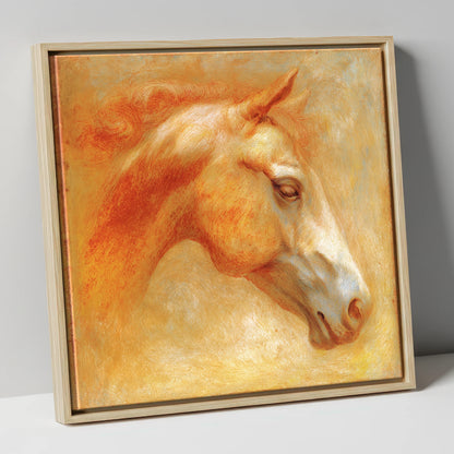Ethereal Golden Profile racing horse canvas wall art in natural frame
