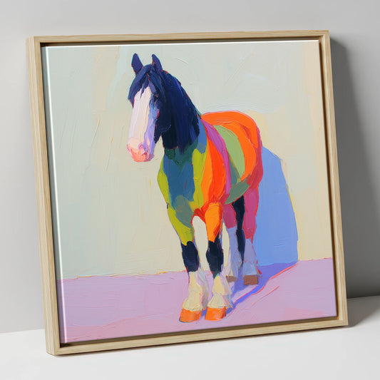 Chromatic Draught Horse horse breed canvas wall art in natural frame