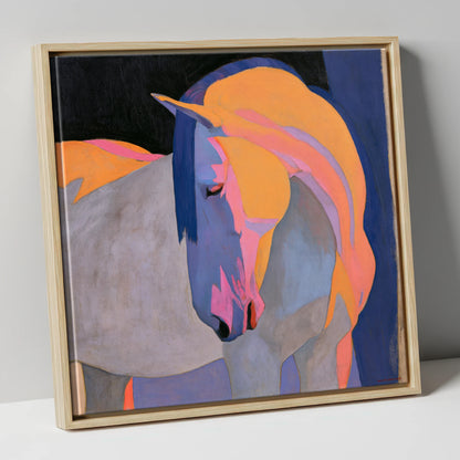 Colourful Painted Grey Horse horse breed canvas wall art in natural frame